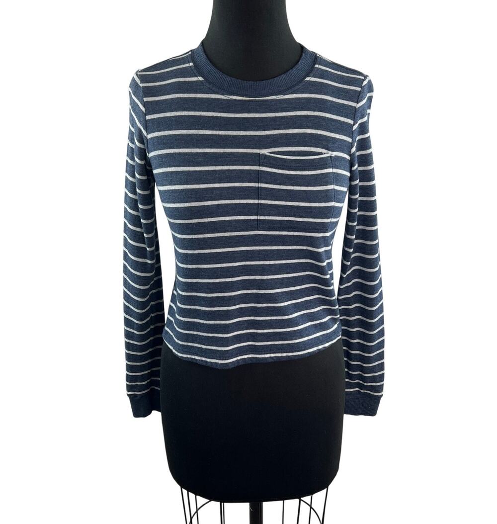 MARINE LAYER Blue White Top Striped Double Knit Crew Neck Long Sleeve XS X-Small